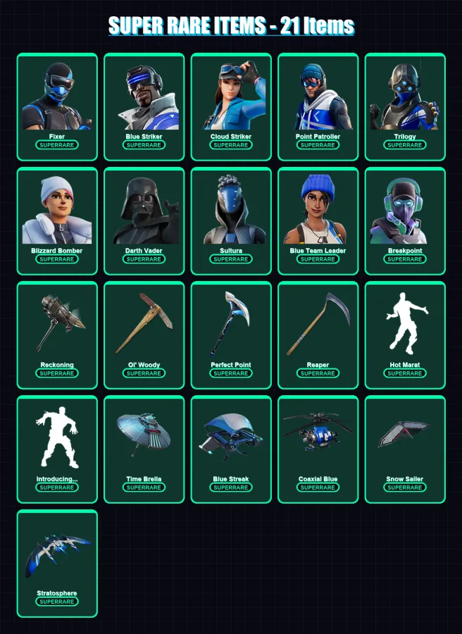 [PS4/PS5/XBOX/PC] | Fixer | Blue Striker | Cloud Striker | Point Patroller | Trilogy | 184 skin | 240 pickaxe | 172 emote | 197 glider | Lv3313