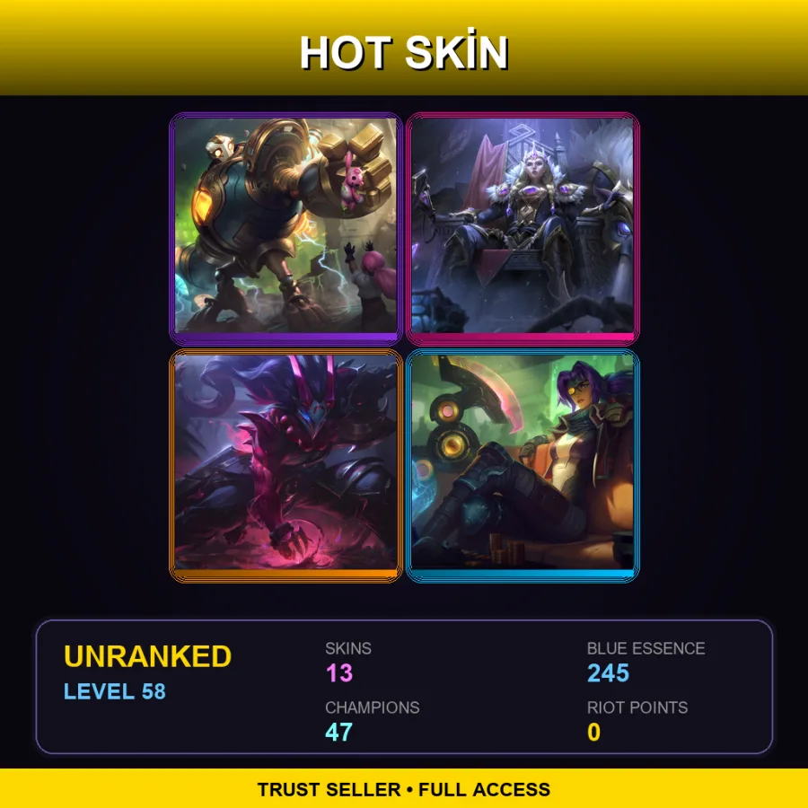 EUW | Lv58 | Unranked | 13 Skin | 47 Champ