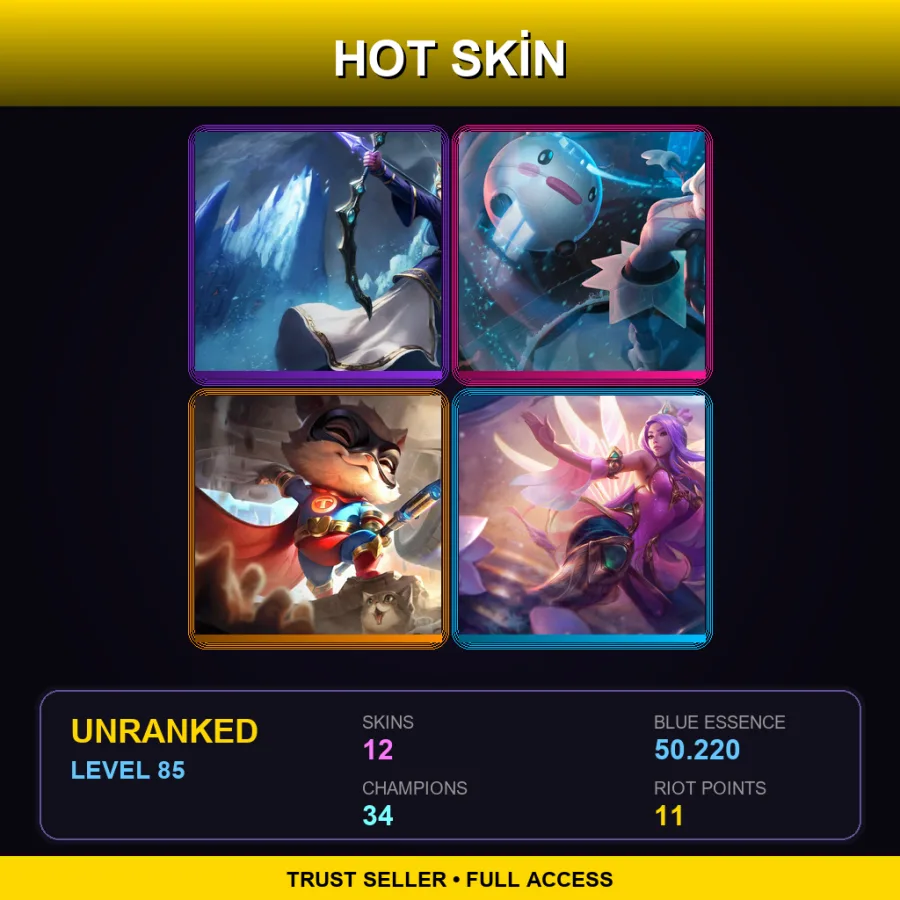 SG | Lv85 | Unranked | 12 Skin | 34 Champ — LoL account