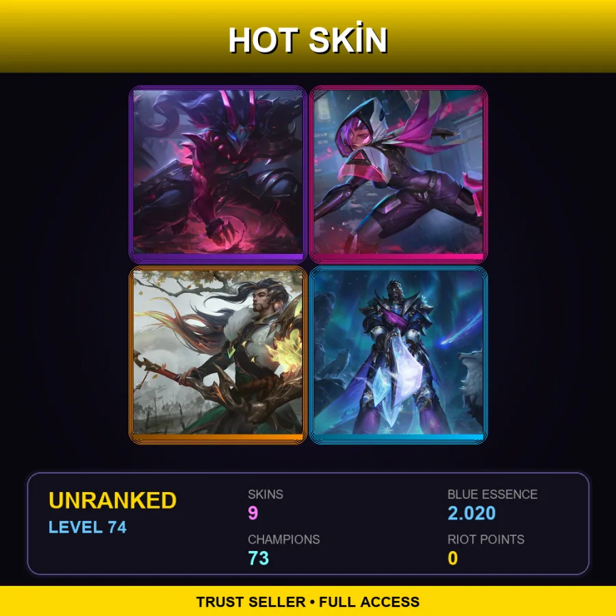 EUW | Lv74 | Unranked | 9 Skin | 73 Champ — LoL account