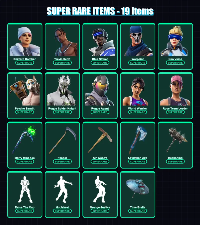 [PS4/PS5/XBOX/PC] | Blizzard Bomber | Travis Scott | Blue Striker | Warpaint | Neo Versa | 290 skin | 225 pickaxe | 251 emote | 176 glider | Lv3071