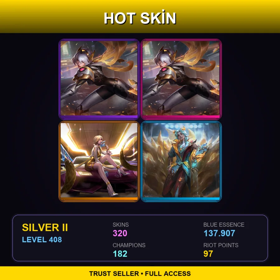 LAS | Prestige PROJECT: Irelia (2022) | Prestige PROJECT: Irelia | Prestige K/DA Evelynn (2022) | 320 Skin | 182 Champ | Silver II | Lv408