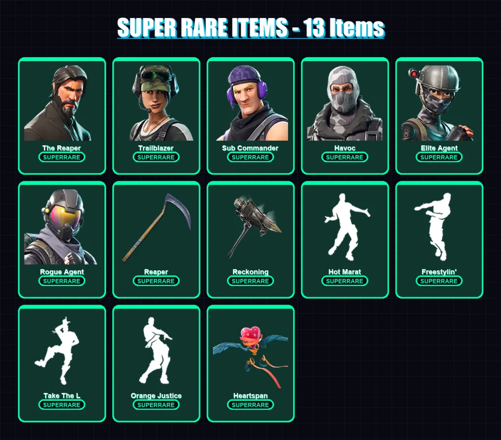 [PC/PSN] | The Reaper | Trailblazer | Sub Commander | Havoc | Elite Agent | 110 skin | 82 pickaxe | 106 emote | 85 glider | Lv874