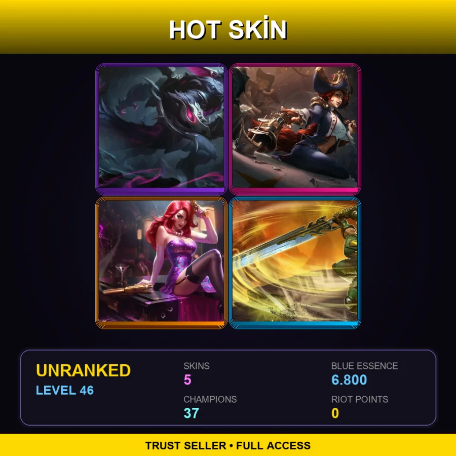 TR | Lv46 | Unranked | 5 Skin | 37 Champ — LoL account
