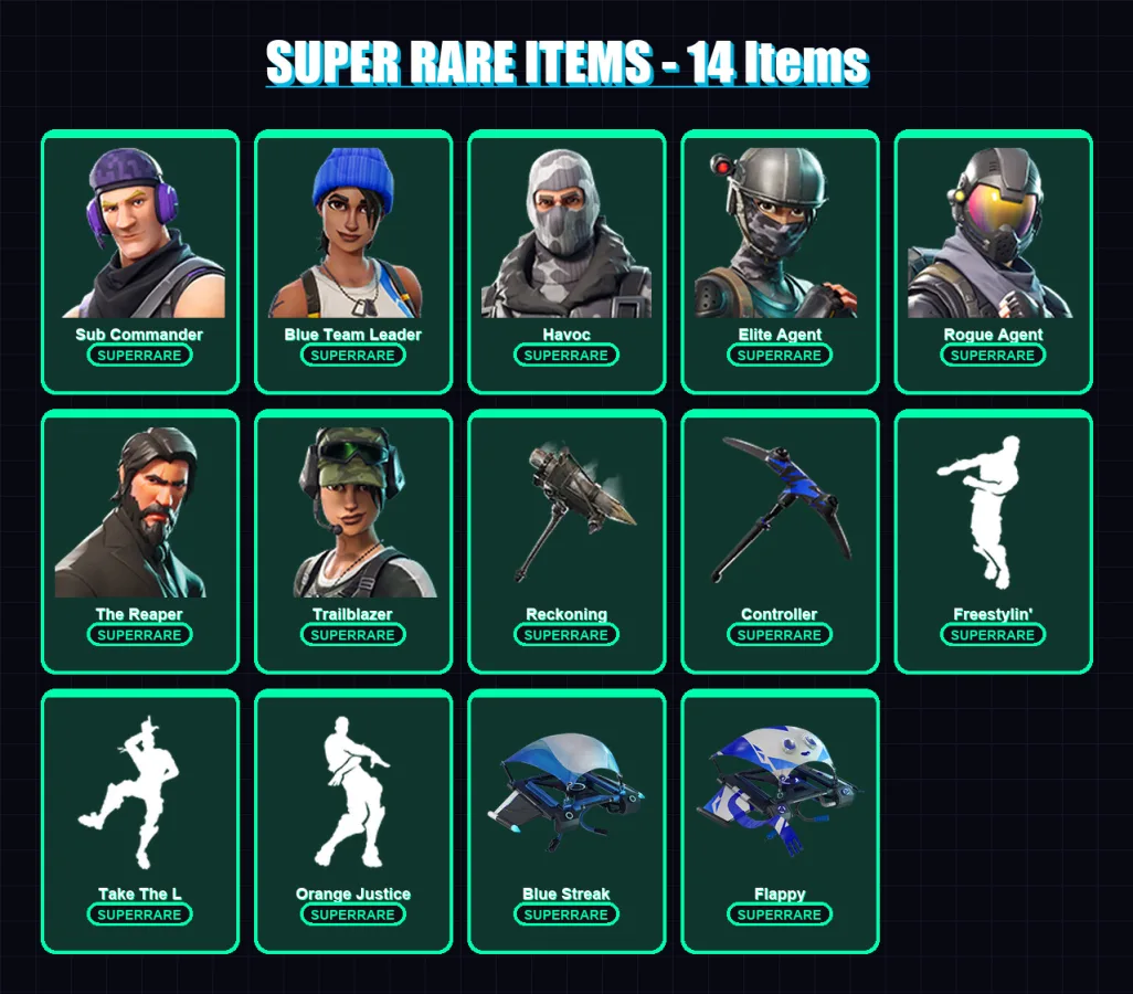 [PS4/PS5/XBOX/PC] | Sub Commander | Blue Team Leader | Havoc | Elite Agent | Rogue Agent | 54 skin | 56 pickaxe | 55 emote | 51 glider | Lv720 — Fortnite account