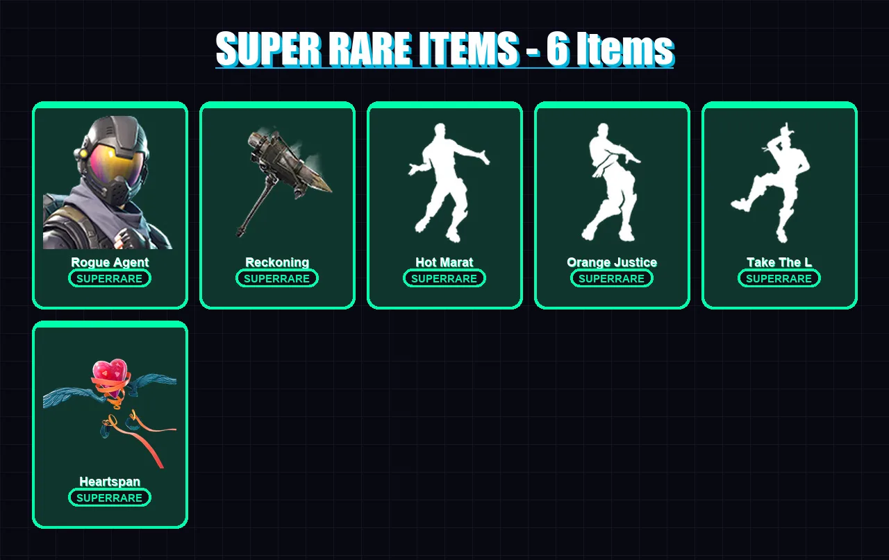 [PC/PSN] | Rogue Agent | Valor | Blackheart | Zenith | Calamity | 62 skin | 77 pickaxe | 65 emote | 62 glider | Lv1000