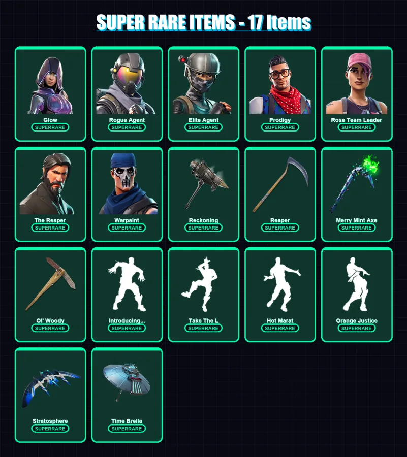 [PC/XBOX/PSN] | Glow | Rogue Agent | Elite Agent | Prodigy | Rose Team Leader | 136 skin | 140 pickaxe | 105 emote | 118 glider | Lv1781