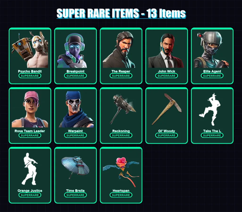 [PC/PSN] | Psycho Bandit | Breakpoint | The Reaper | John Wick | Elite Agent | 138 skin | 116 pickaxe | 152 emote | 122 glider | Lv1520