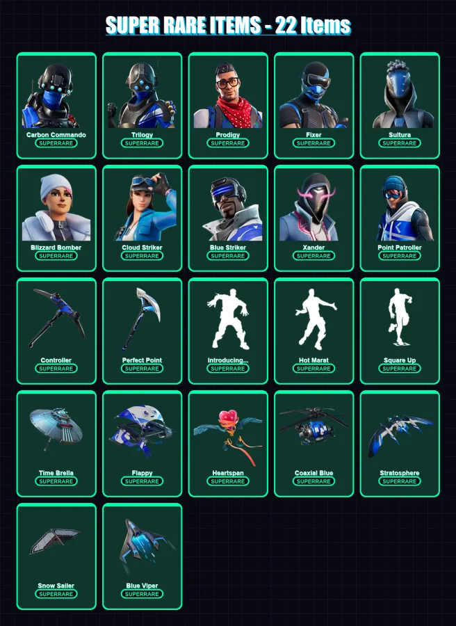 [PS4/PS5/PC] | Carbon Commando | Trilogy | Prodigy | Fixer | Sultura | 145 skin | 188 pickaxe | 184 emote | 177 glider | Lv2371 — Fortnite account