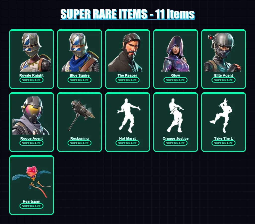 [PS4/PS5/XBOX/PC] | Royale Knight | Blue Squire | The Reaper | Glow | Elite Agent | 67 skin | 66 pickaxe | 76 emote | 59 glider | Lv915