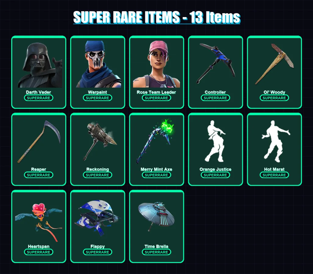 [PC] | Darth Vader | Warpaint | Rose Team Leader | Carbide | Ultima Knight | 133 skin | 165 pickaxe | 162 emote | 143 glider | Lv2220