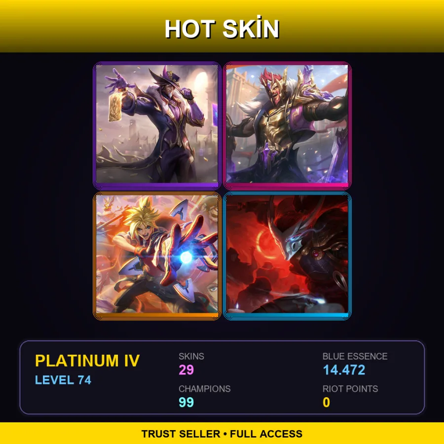 EUNE | Lv74 | Platinum IV | 29 Skin | 99 Champ — LoL account