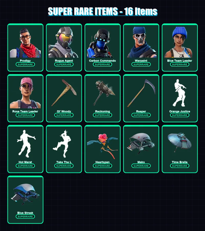 [PC/XBOX/PSN] | Prodigy | Rogue Agent | Carbon Commando | Warpaint | Blue Team Leader | 115 skin | 113 pickaxe | 110 emote | 99 glider | Lv1419
