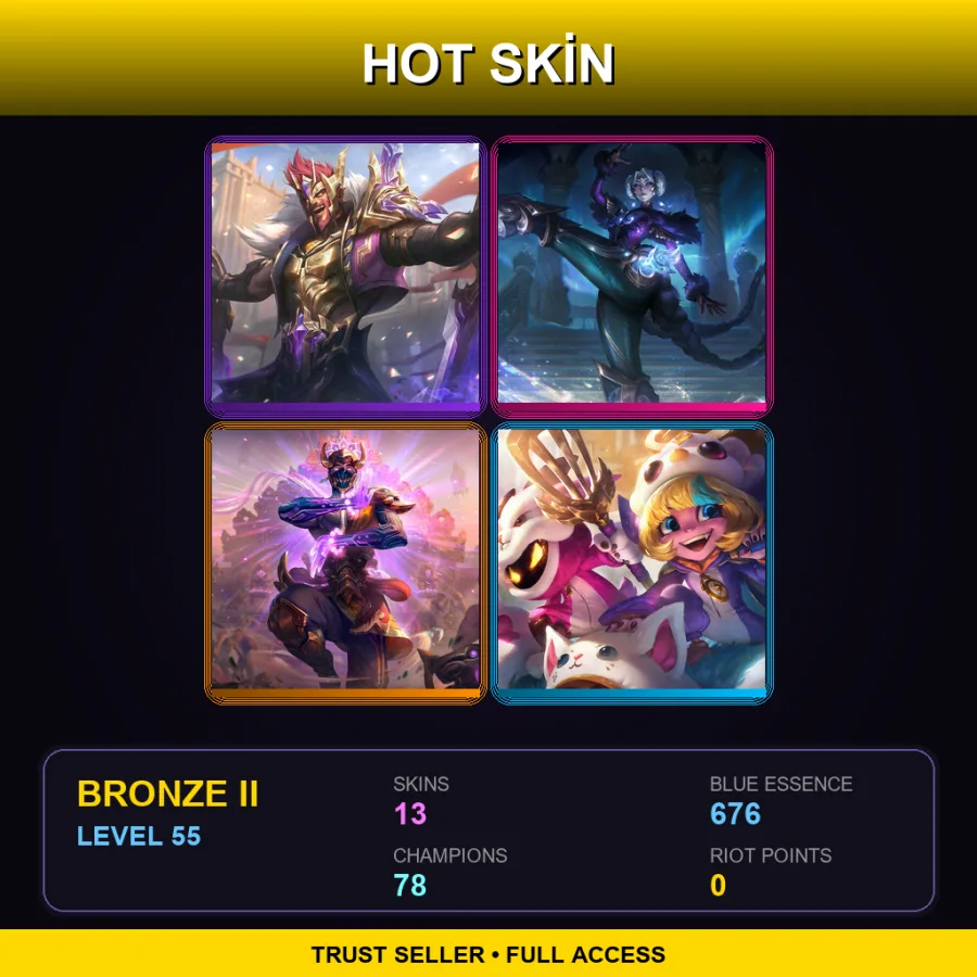 NA | Lv55 | Bronze II | 13 Skin | 78 Champ — LoL account