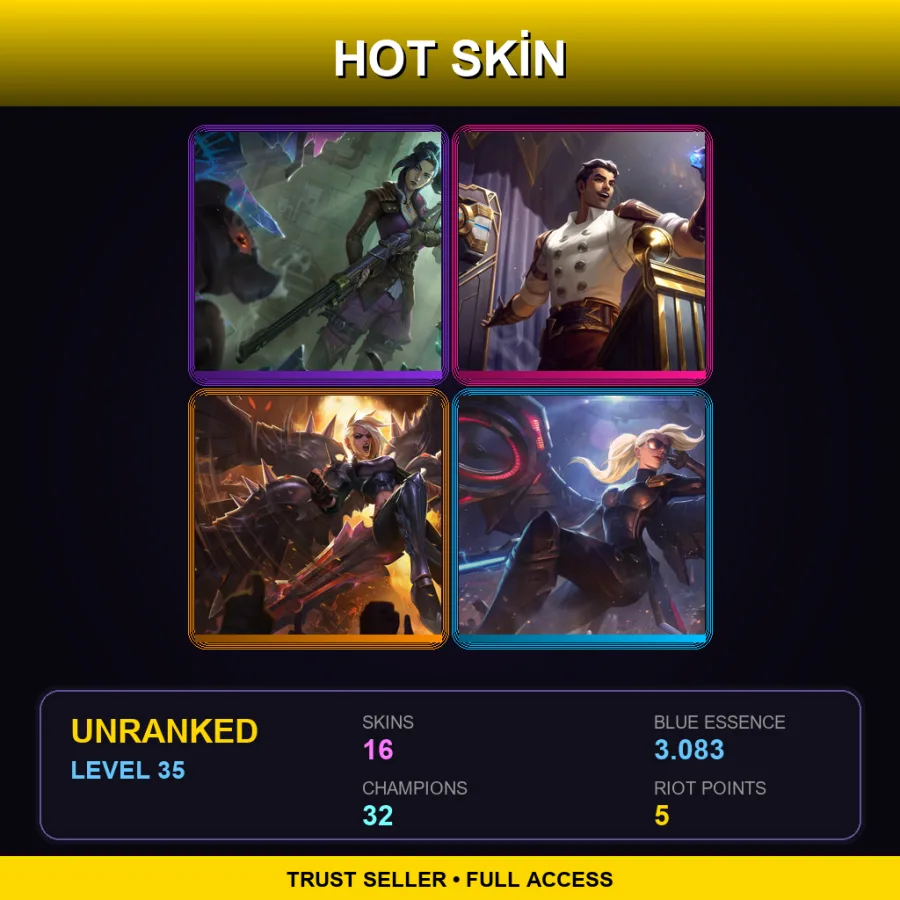 EUW | Lv35 | Unranked | 16 Skin | 32 Champ