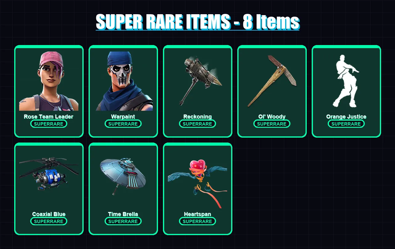 [PS4/PS5/XBOX/PC] | Rose Team Leader | Warpaint | Luxe | Blackheart | Omegarok | 125 skin | 102 pickaxe | 98 emote | 97 glider | Lv1390