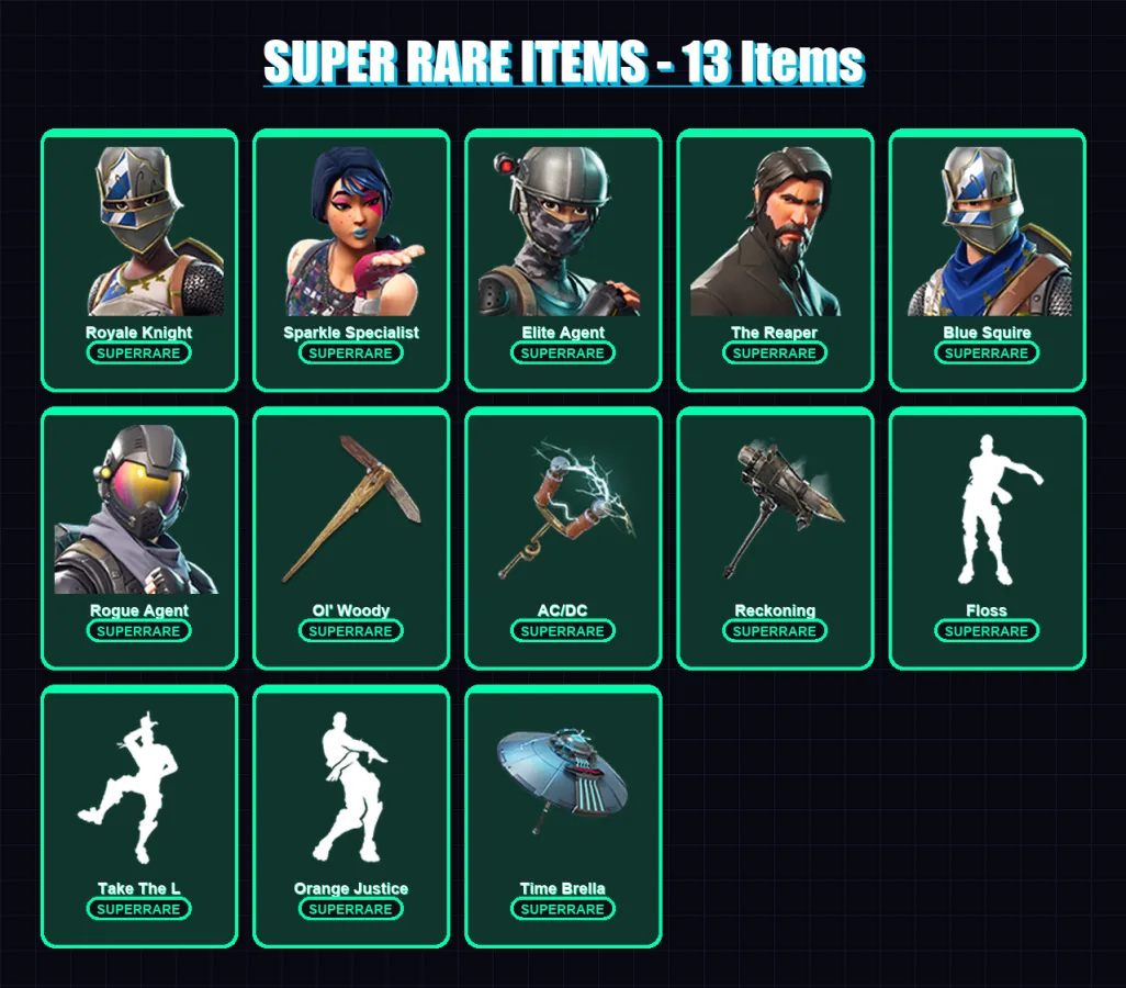 [PC/PSN] | Royale Knight | Sparkle Specialist | Elite Agent | The Reaper | Blue Squire | 28 skin | 59 pickaxe | 47 emote | 58 glider | Lv950