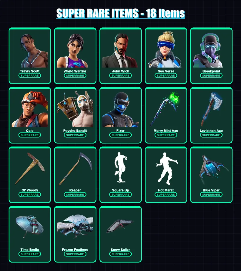 [PS4/PS5/XBOX/PC] | Travis Scott | World Warrior | John Wick | Neo Versa | Breakpoint | 471 skin | 460 pickaxe | 379 emote | 291 glider | Lv5377