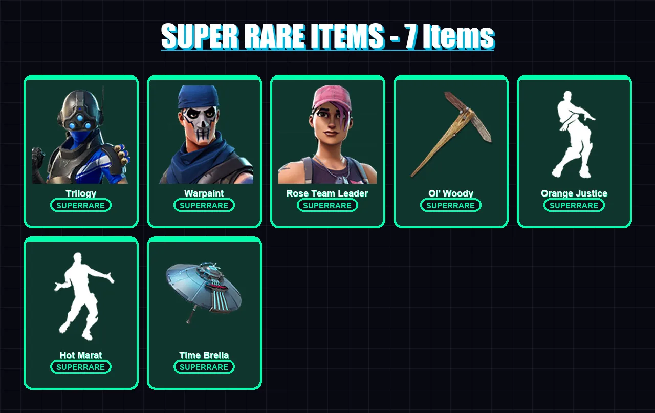 [PC/XBOX] | Trilogy | Warpaint | Rose Team Leader | Vendetta | Ruin | 46 skin | 71 pickaxe | 64 emote | 70 glider | Lv1058