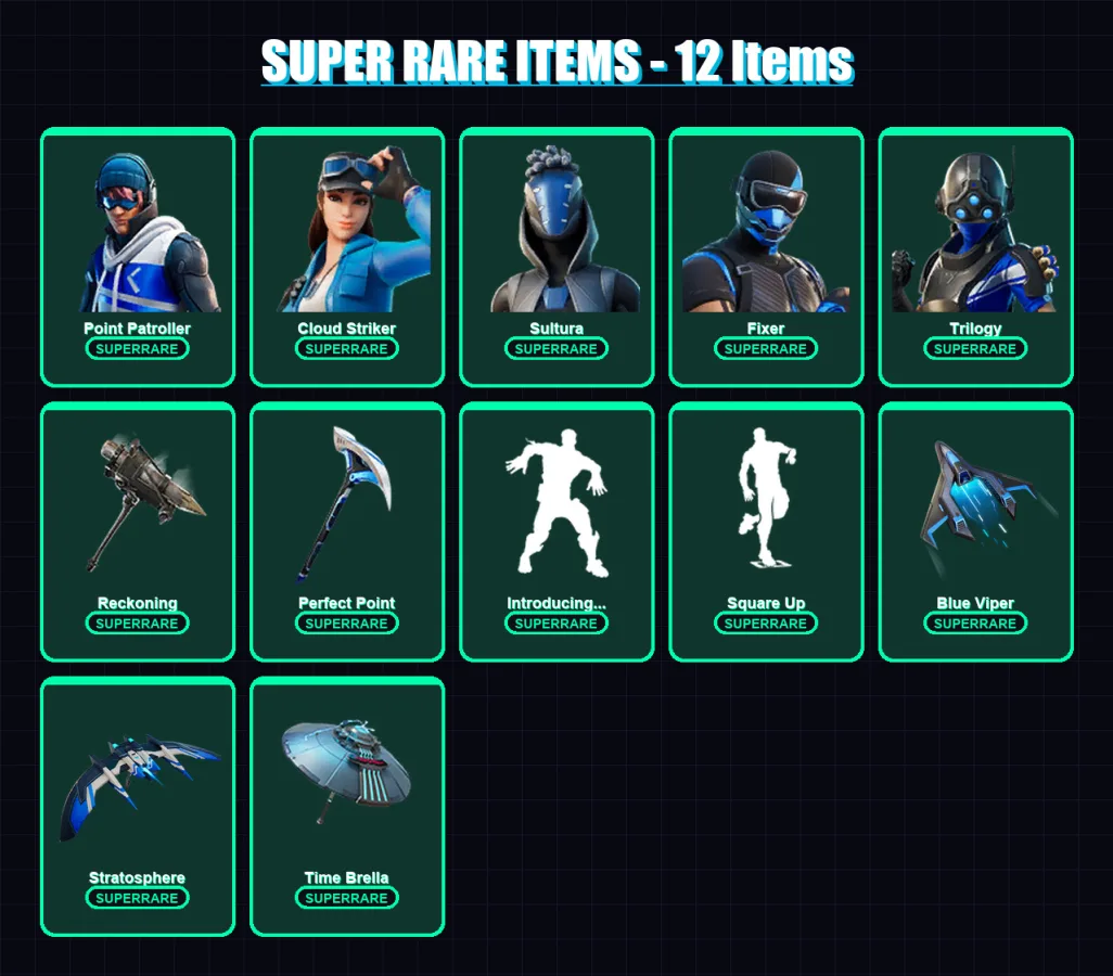 [PS4/PS5/XBOX/PC] | Point Patroller | Cloud Striker | Sultura | Fixer | Trilogy | 78 skin | 73 pickaxe | 78 emote | 77 glider | Lv1205