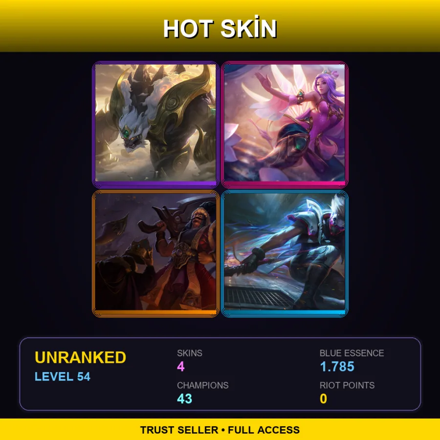 EUW | Lv54 | Unranked | 4 Skin | 43 Champ