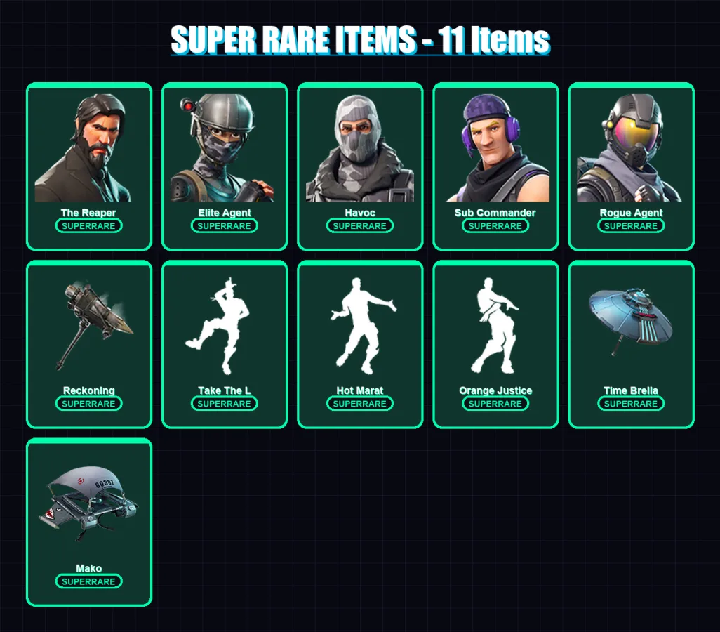 [PC/PSN] | The Reaper | Elite Agent | Havoc | Sub Commander | Rogue Agent | 103 skin | 76 pickaxe | 87 emote | 88 glider | Lv1181