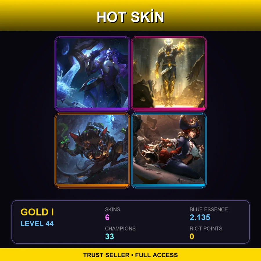 SG | Lv44 | Gold I | 6 Skin | 33 Champ — LoL account