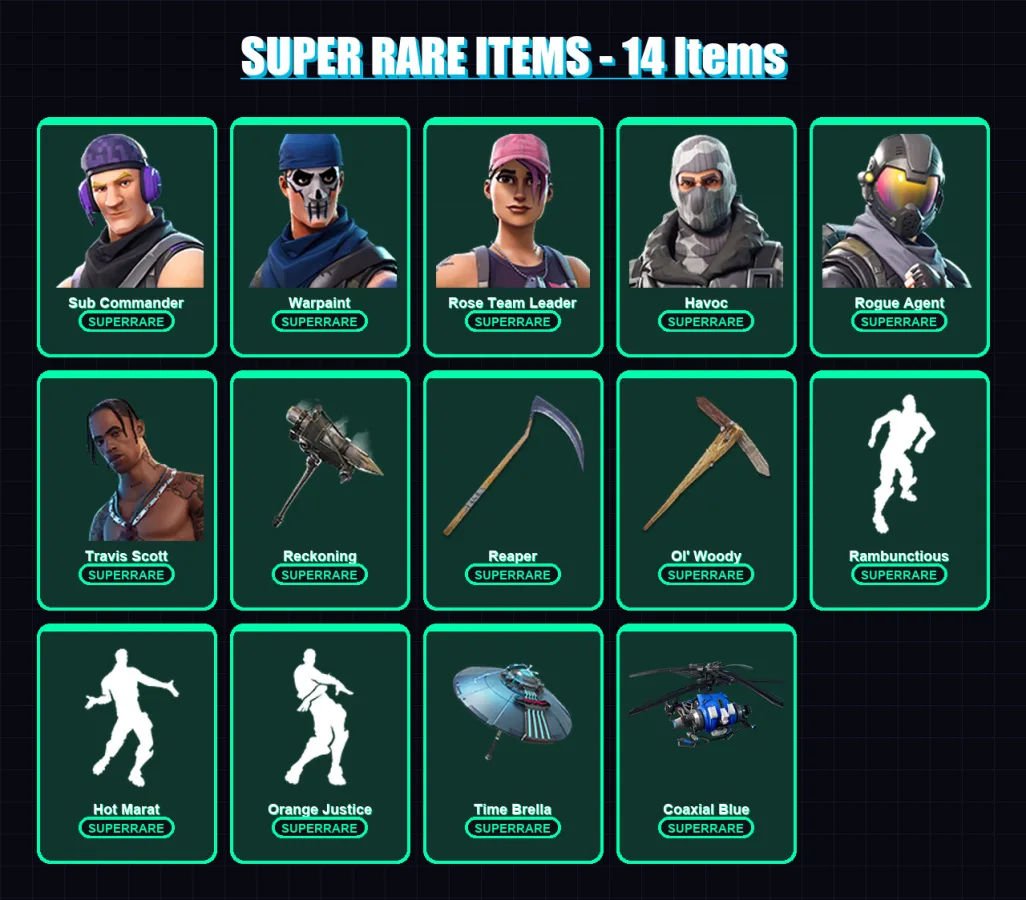 [PS4/PS5/XBOX/PC] | Sub Commander | Warpaint | Rose Team Leader | Havoc | Rogue Agent | 113 skin | 129 pickaxe | 103 emote | 117 glider | Lv1677 — Fortnite account