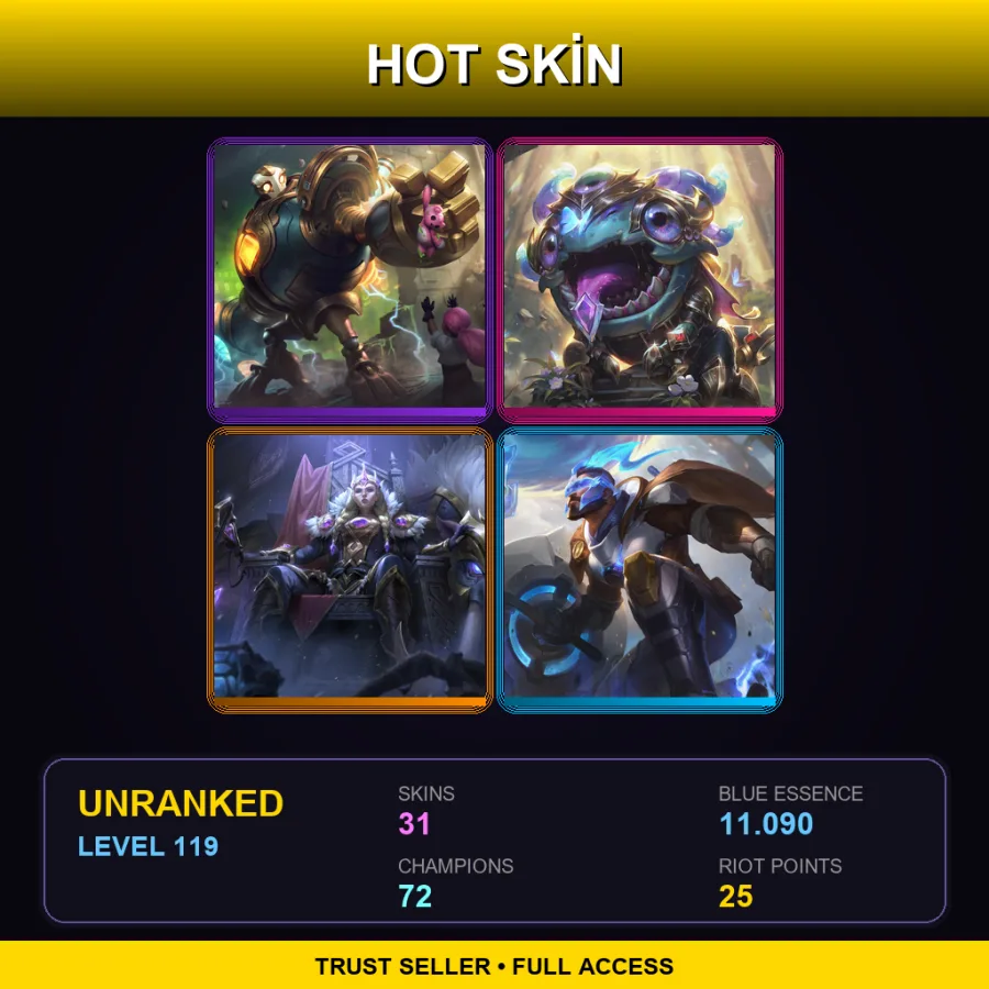 TR | Lv119 | Unranked | 31 Skin | 72 Champ — LoL account