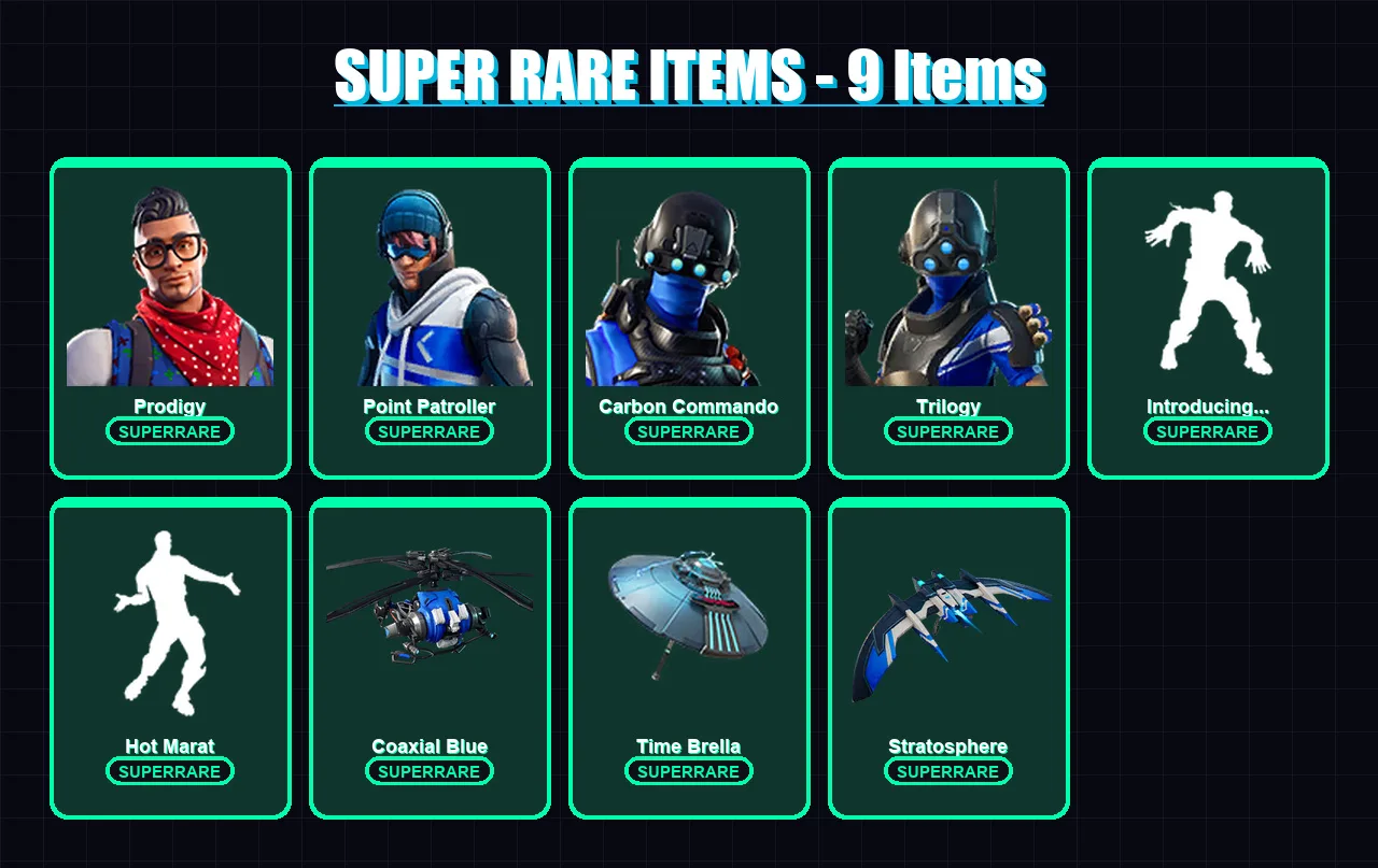 [PS4/PS5/PC] | Prodigy | Point Patroller | Carbon Commando | Trilogy | Ultima Knight | 74 skin | 124 pickaxe | 105 emote | 117 glider | Lv2344 — Fortnite account