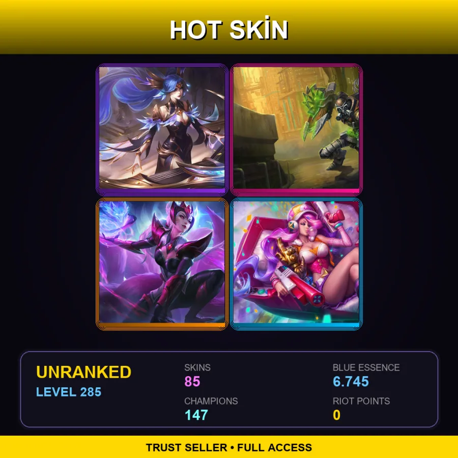 EUNE | Lv285 | Unranked | 85 Skin | 147 Champ