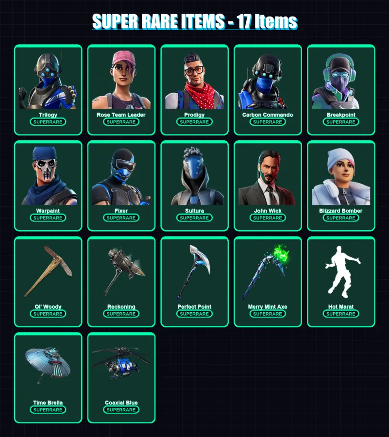 [PS4/PS5/XBOX/PC] | Trilogy | Rose Team Leader | Prodigy | Carbon Commando | Breakpoint | 144 skin | 175 pickaxe | 177 emote | 152 glider | Lv2401 — Fortnite account