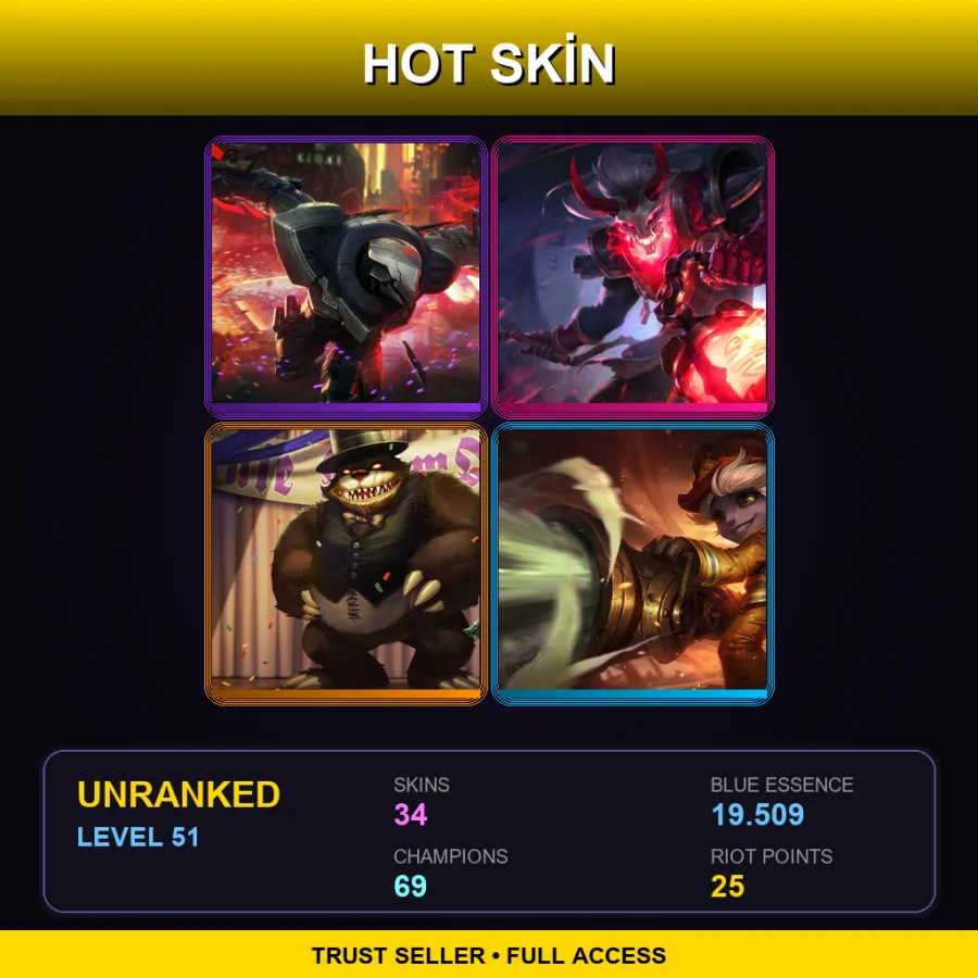 EUW | Lv51 | Unranked | 34 Skin | 69 Champ — LoL account