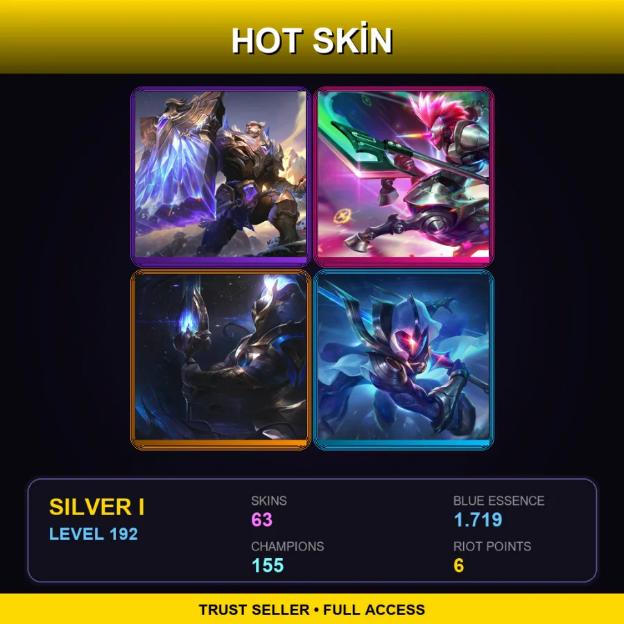 LAN | Victorious Braum | Arcade Hecarim | Cosmic Defender Xin Zhao | Cosmic Blade Master Yi | 63 Skin | 155 Champ | Silver I | Lv192
