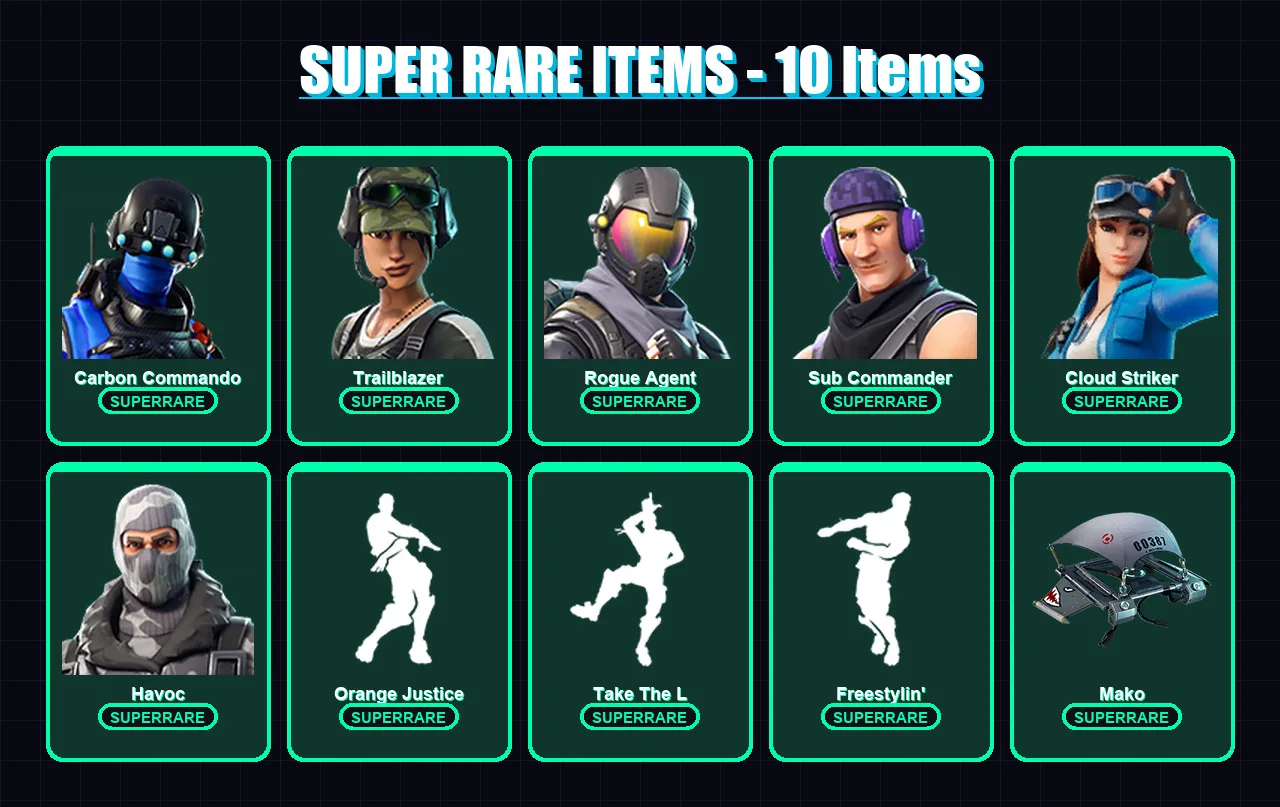 [PS4/PS5/XBOX/PC] | Carbon Commando | Trailblazer | Rogue Agent | Sub Commander | Cloud Striker | 28 skin | 23 pickaxe | 22 emote | 27 glider | Lv32