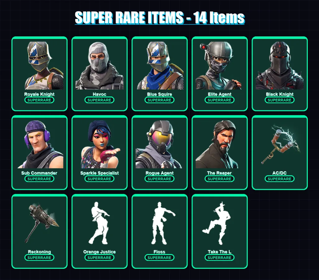 [PC/XBOX/PSN] | Royale Knight | Havoc | Blue Squire | Elite Agent | Black Knight | 24 skin | 15 pickaxe | 15 emote | 16 glider | Lv227