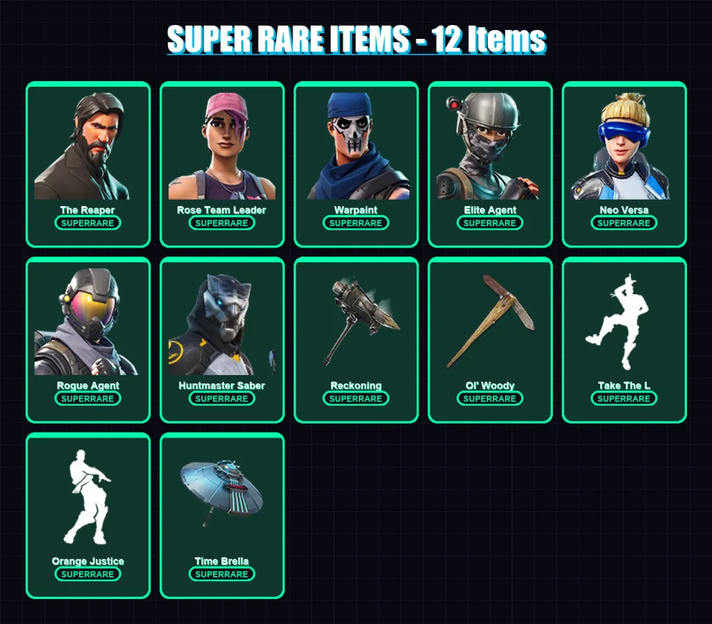 [PC] | The Reaper | Rose Team Leader | Warpaint | Elite Agent | Neo Versa | 103 skin | 97 pickaxe | 109 emote | 101 glider | Lv1165
