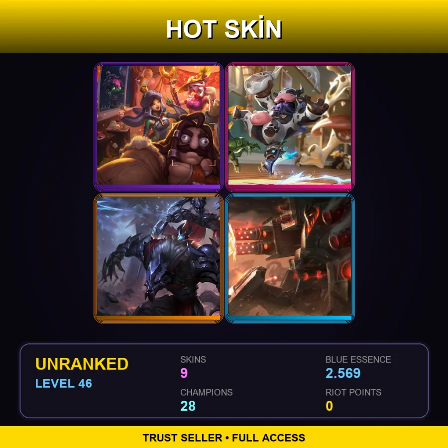 LAN | Order of the Banana Soraka | Moo Cow Alistar | Marauder Warwick | Battlecast Urgot | 9 Skin | 28 Champ | Lv46