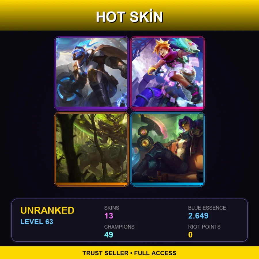 TR | Lv63 | Unranked | 13 Skin | 49 Champ — LoL account