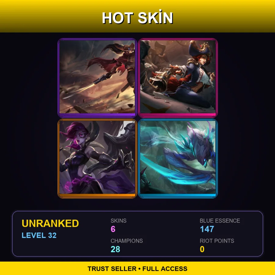 LAS | Lv32 | Unranked | 6 Skin | 28 Champ — LoL account