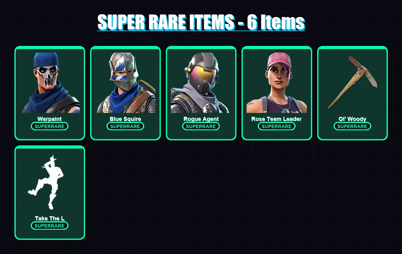 [PC/XBOX/PSN] | Warpaint | Blue Squire | Rogue Agent | Rose Team Leader | Dark Voyager | 28 skin | 43 pickaxe | 31 emote | 32 glider | Lv419