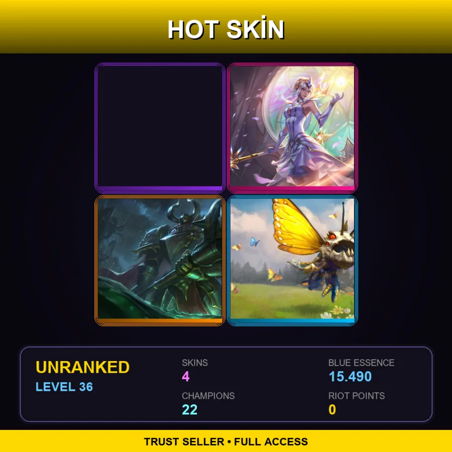 SG | Lv36 | Unranked | 4 Skin | 22 Champ — LoL account
