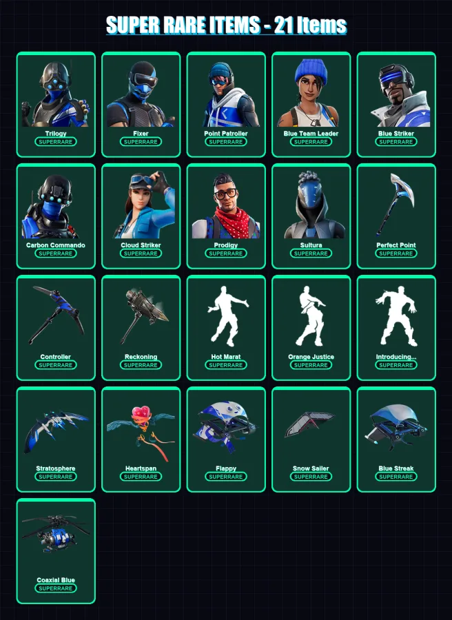 [PS4/PS5/XBOX/PC] | Trilogy | Fixer | Point Patroller | Blue Team Leader | Blue Striker | 122 skin | 110 pickaxe | 118 emote | 120 glider | Lv1847