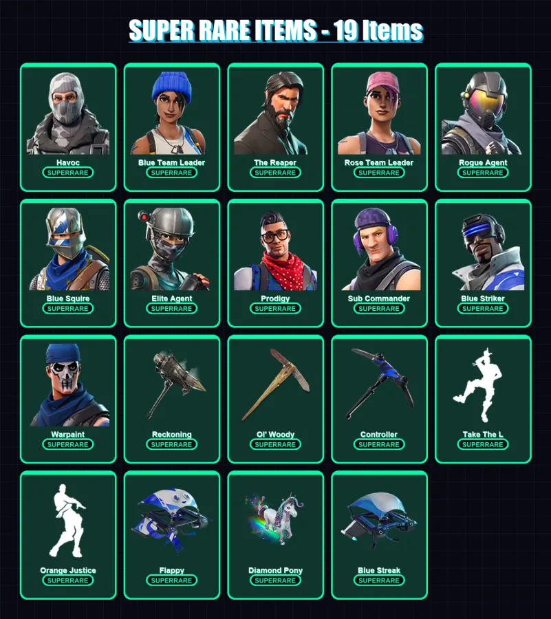 [PC/XBOX/PSN] | Havoc | Blue Team Leader | The Reaper | Rose Team Leader | Rogue Agent | 53 skin | 42 pickaxe | 43 emote | 42 glider | Lv389