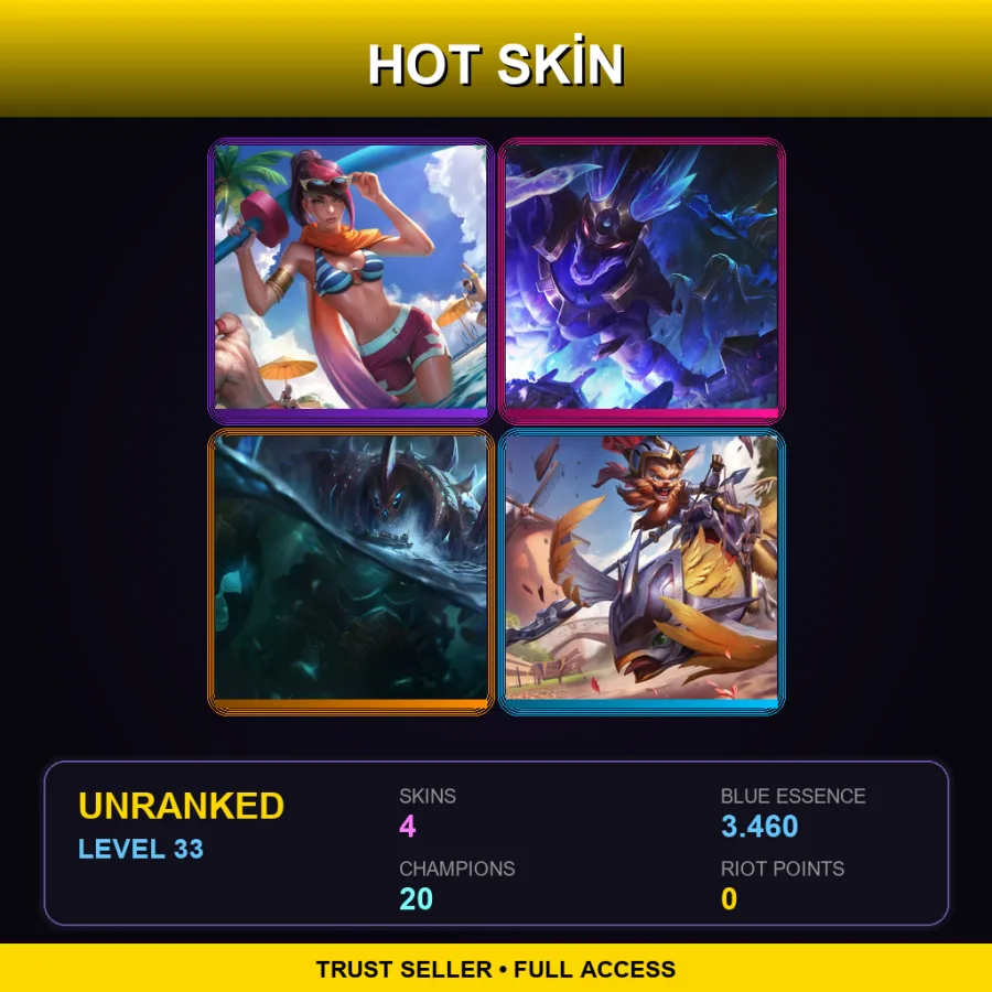 LAN | Pool Party Fiora | Worldbreaker Hecarim | Giant Enemy Crabgot | Sir Kled | 4 Skin | 20 Champ | Lv33