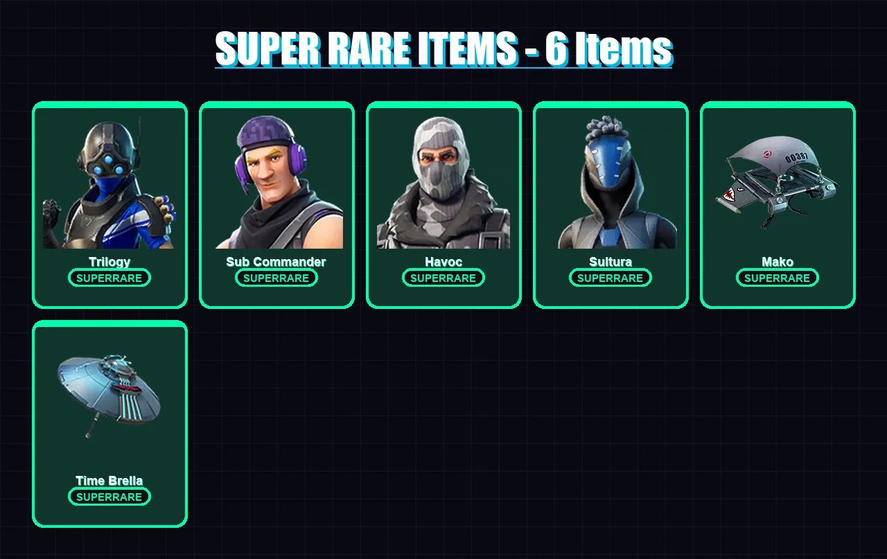 [PS4/PS5/XBOX/PC] | Trilogy | Sub Commander | Havoc | Sultura | Snap | 55 skin | 76 pickaxe | 58 emote | 78 glider | Lv959