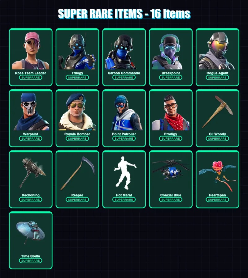 [PC/XBOX] | Rose Team Leader | Trilogy | Carbon Commando | Breakpoint | Rogue Agent | 116 skin | 92 pickaxe | 137 emote | 90 glider | Lv1314