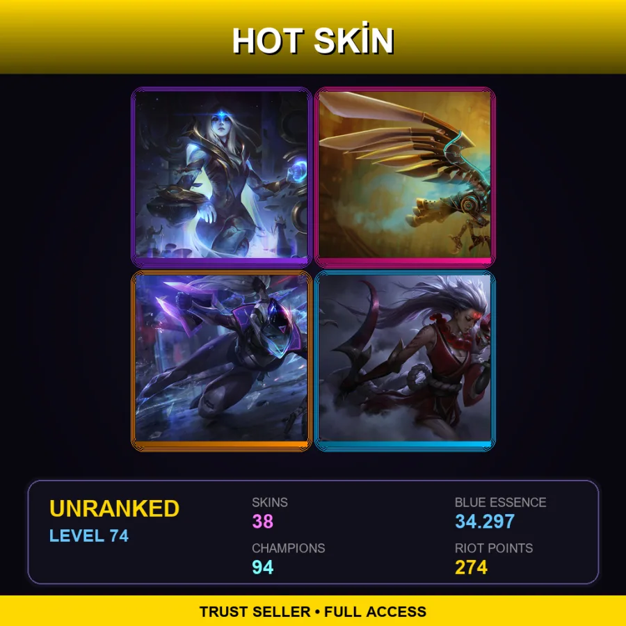 EUW | Cosmic Queen Ashe | Hextech Anivia | PROJECT: Vayne | Blood Moon Diana | 38 Skin | 94 Champ | Lv74