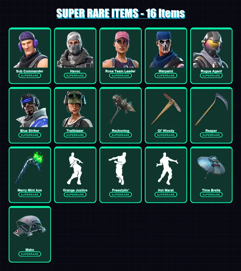 [PC/XBOX] | Sub Commander | Havoc | Rose Team Leader | Warpaint | Rogue Agent | 143 skin | 172 pickaxe | 147 emote | 161 glider | Lv2440 — Fortnite account