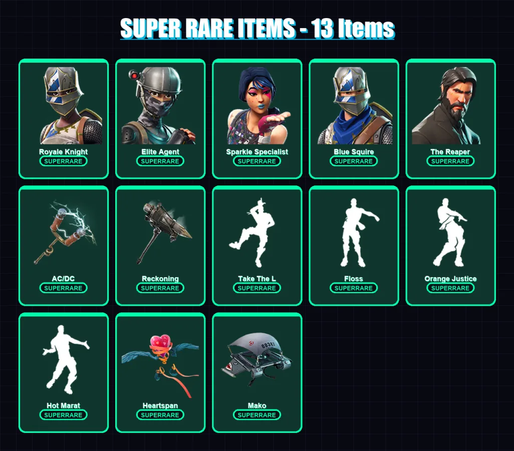 [PC/XBOX/PSN] | Royale Knight | Elite Agent | Sparkle Specialist | Blue Squire | The Reaper | 56 skin | 33 pickaxe | 49 emote | 41 glider | Lv389